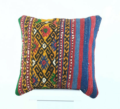 Kilim Pillow Cover 16x16 Oriental Traditional Handmade Bohemian Cushion A1149