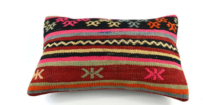 Kilim Pillow Cover 12x20 Handmade Turkish Rug Boho Ethnic Lumbar Cushion 3278