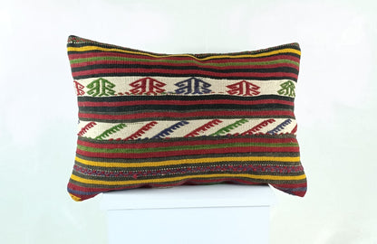Kilim Pillow Cover 16x24 Tribal Vintage Turkish Carpet Lumbar Pillow Cover 1776