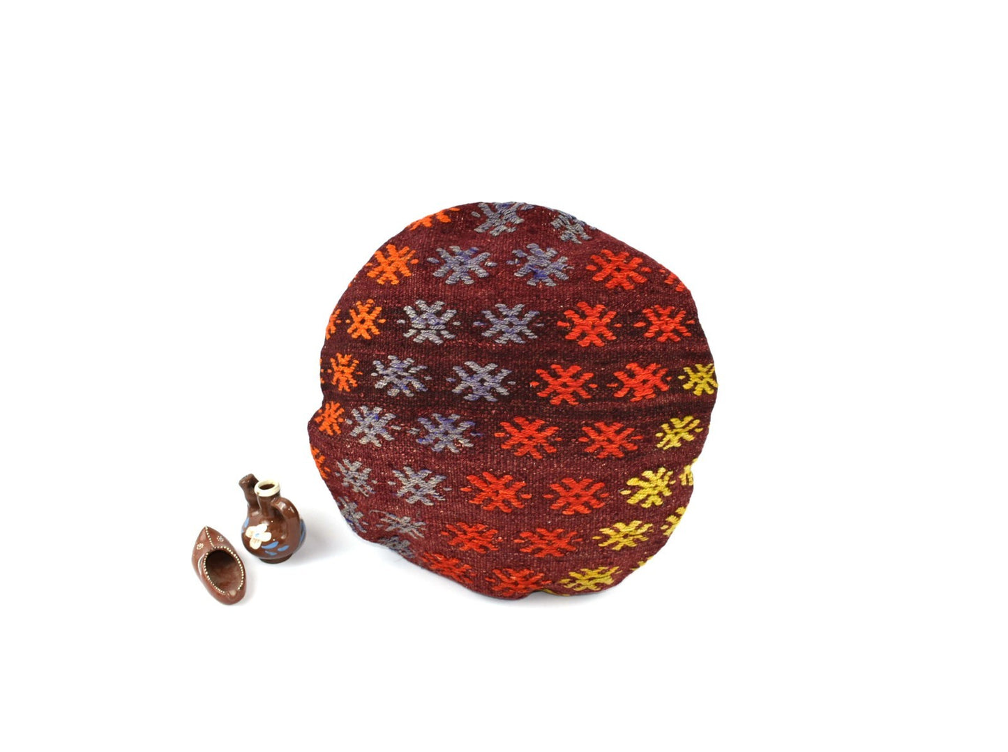 Kilim Round Pillow Cover 18" in Tribal Vintage Turkish Carpet Round Cushion 4955