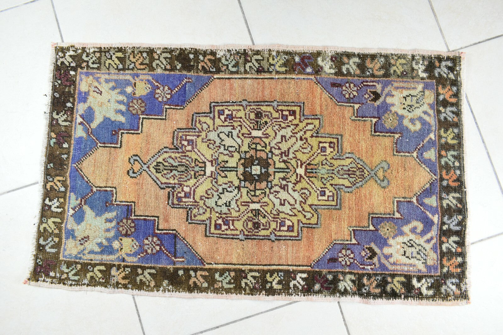 Turkish Runner 3.1x1.8 ft Vintage Small Rug Oushak Runner Anatolian Mini Rug Y72