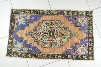 Turkish Runner 3.1x1.8 ft Vintage Small Rug Oushak Runner Anatolian Mini Rug Y72