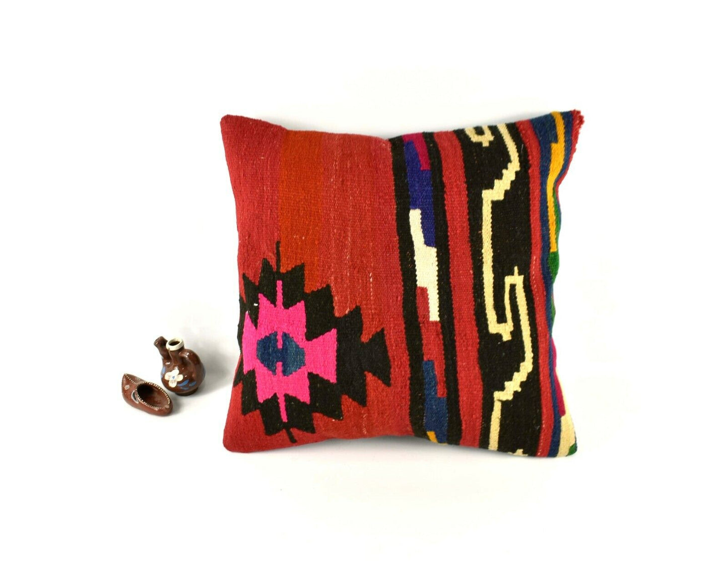 18x18 Kilim Pillow Cover Handknotten Vintage Pillow Oushak Kilim Pillow  A2850