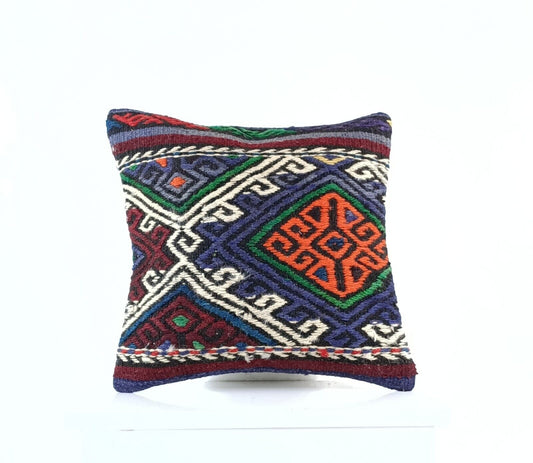 14"x14" Kilim Pillow Cover Handmade Turkish Tribal Ethnic Boho Rug Cushion E1291