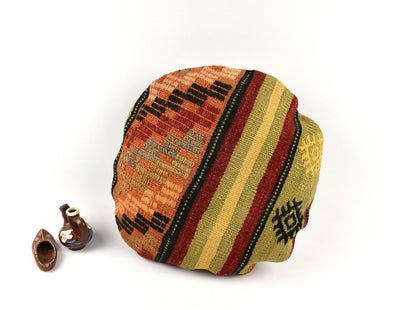 Kilim Round Pillow Cover 18" in Tribal Vintage Turkish Carpet Round Cushion 4951
