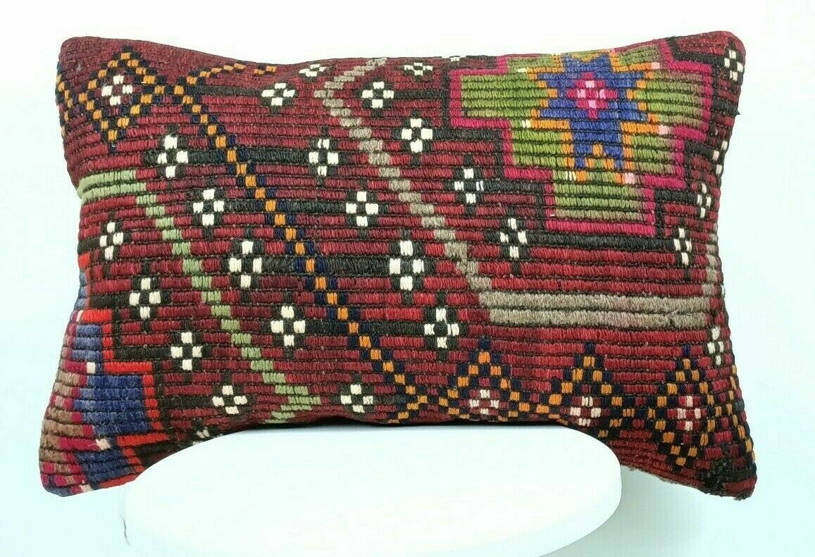 Kilim Lumbar Pillow Handknotted Oushak Rug Oriental Bohemian Ethinc Cushion E505