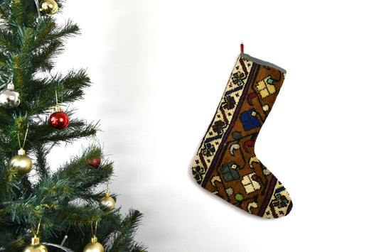 Kilim Christmas Stocking Vintage Rug Stocking Ethnic Decorative Xmas Socks S695