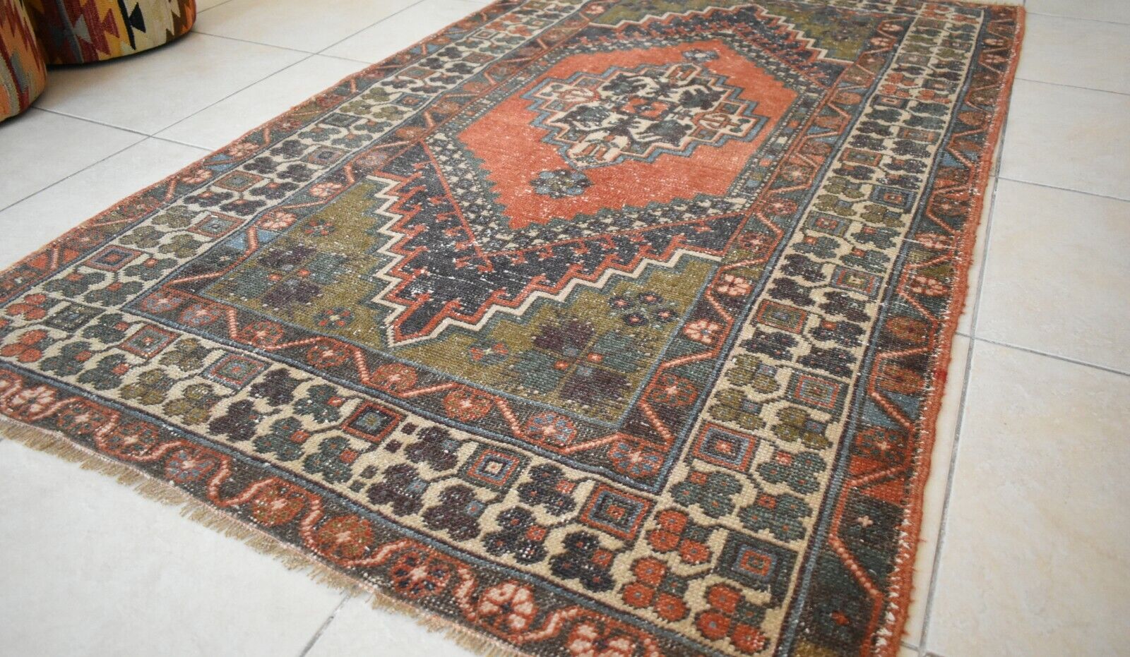 Faded Oushak Rug 6x3.5 ft Anatolian Rug Turkish Carpet Boho Floor Rug U10