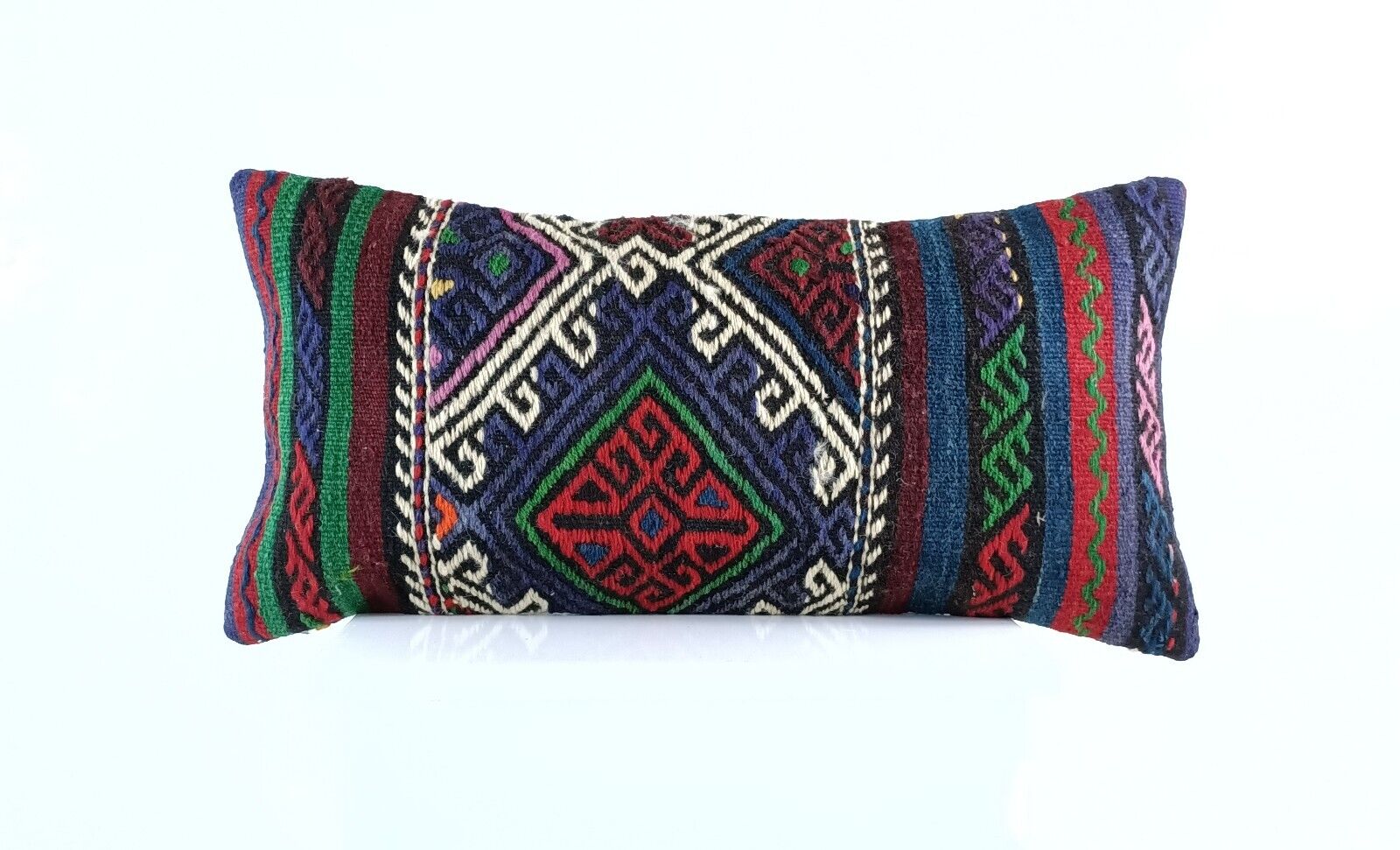 Handmade Turkish Kilim Pillow Cover 12x24 Ethnic Boho Sofa Lumbar Cushion E1006