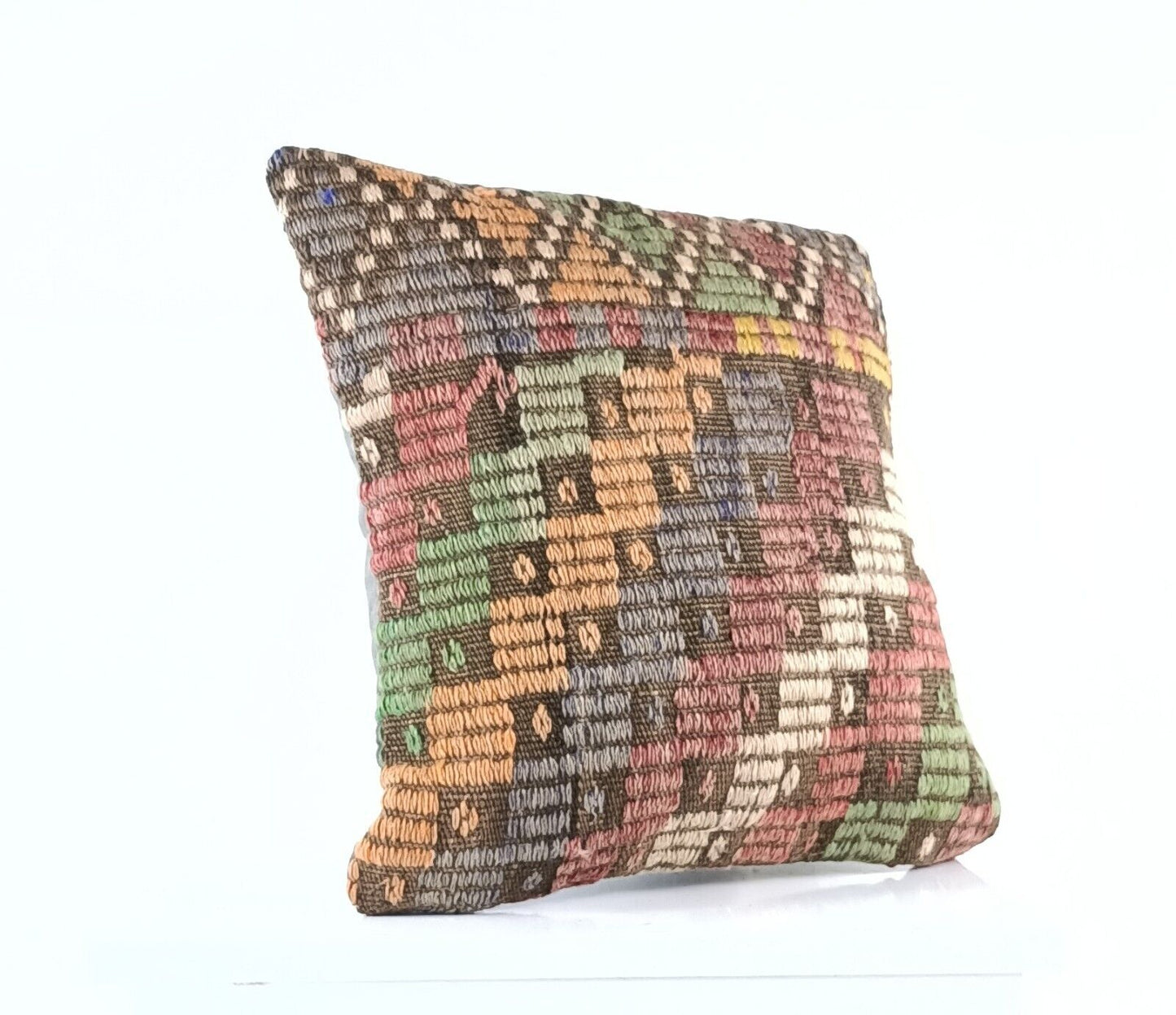 14"x14" Kilim Pillow Cover Handmade Turkish Tribal Ethnic Boho Rug Cushion E1308