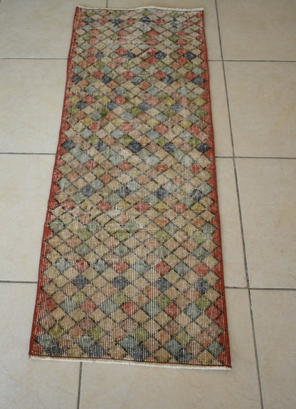 Vintage Runner 4.3x1.6 ft Small Turkish Runner Anatolian Floor Runner Rug R19