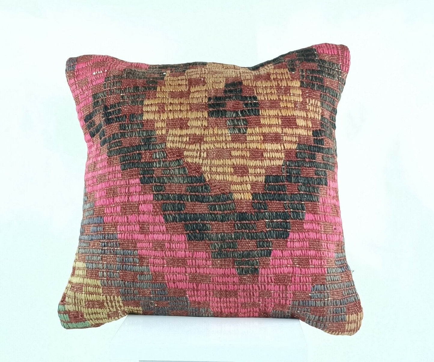 Kilim Pillow Cover 16x16 Turkish Traditional Handmade Lumbar Cushion Case A421