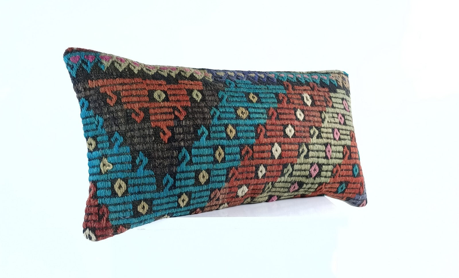 Handmade Turkish Kilim Pillow Cover 12x24 Ethnic Boho Sofa Lumbar Cushion E1003