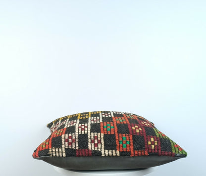 Kilim Pillow Cover 16"x16" Home Decorative Boho Rustic Rug Lumbar Cushion E198