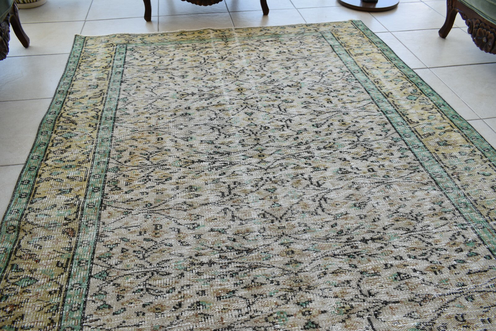 Large Turkish Rug 8.1x5.2 ft Vintage Rug Faded Oushak Rug Living Room Carpet B18