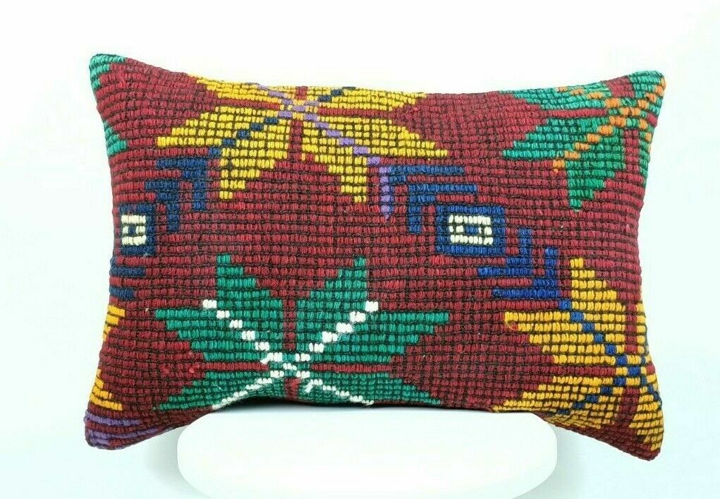 Kilim Pillow Cover 16x24 Handmade Home Decorative Sofa Wool Lumbar Cushion E446