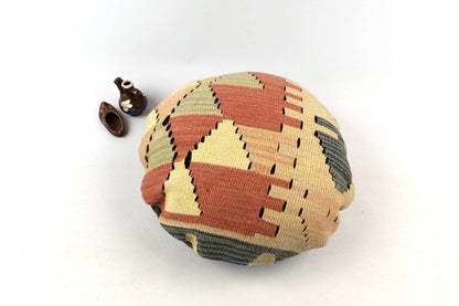 Kilim Round Pillow Cover 18" in Tribal Vintage Turkish Carpet Round Cushion 4953