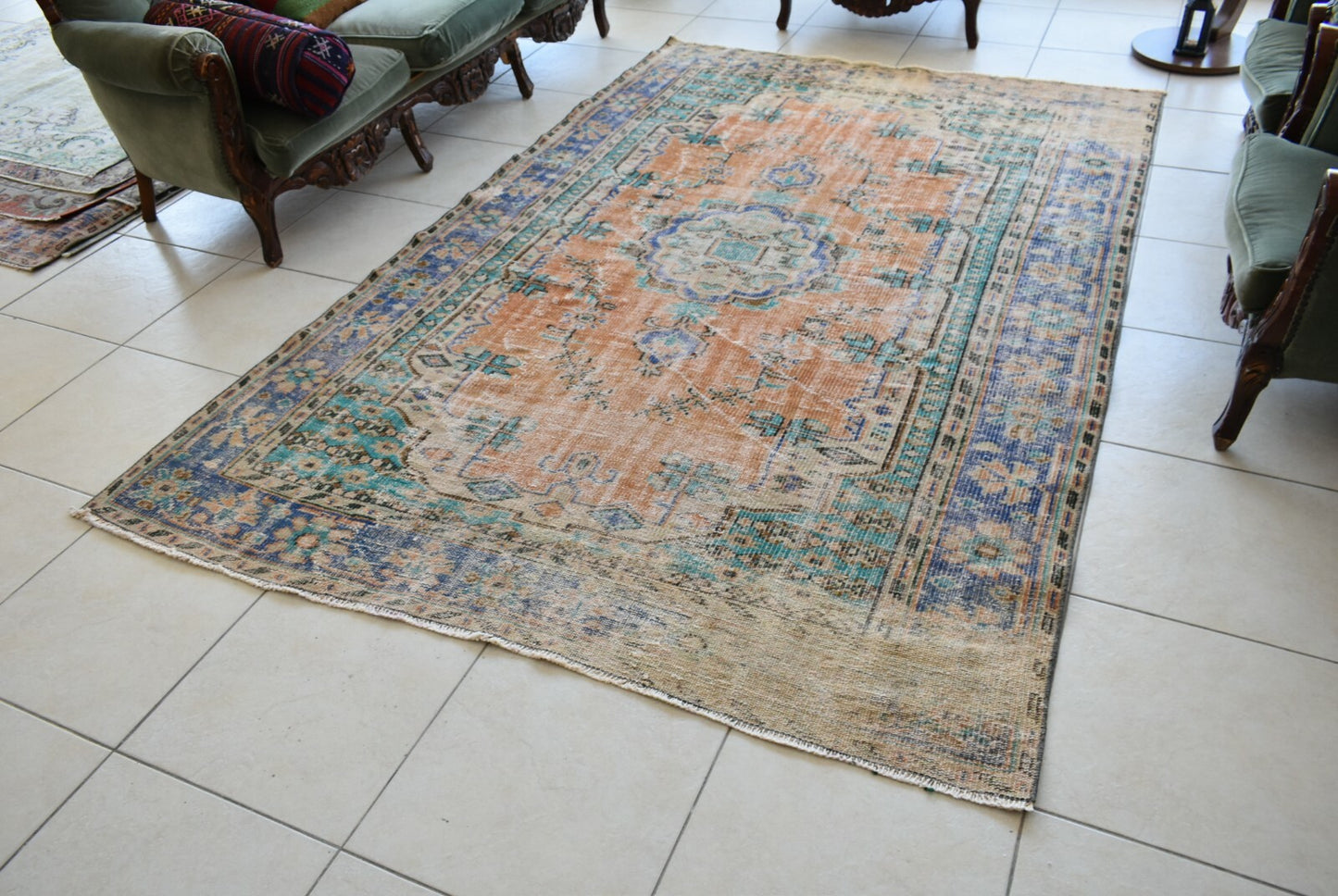 Large Turkish Rug 8.8x5.5 ft Vintage Rug Faded Oushak Rug Living Room Carpet B20