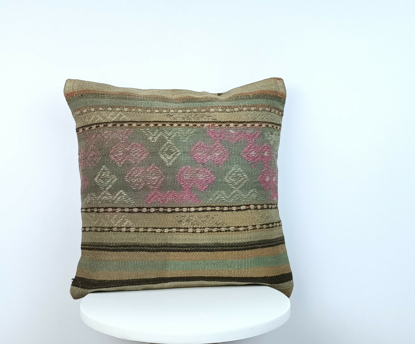 Traditional Kilim Cushion Cover 16x16 Handmade Turkish Tribal Pillow Cover E179