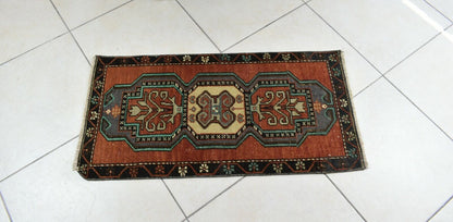 Oushak Runner 3x1.4 ft Vintage Turkish Rug Small Runner Anatolian Rug Y55