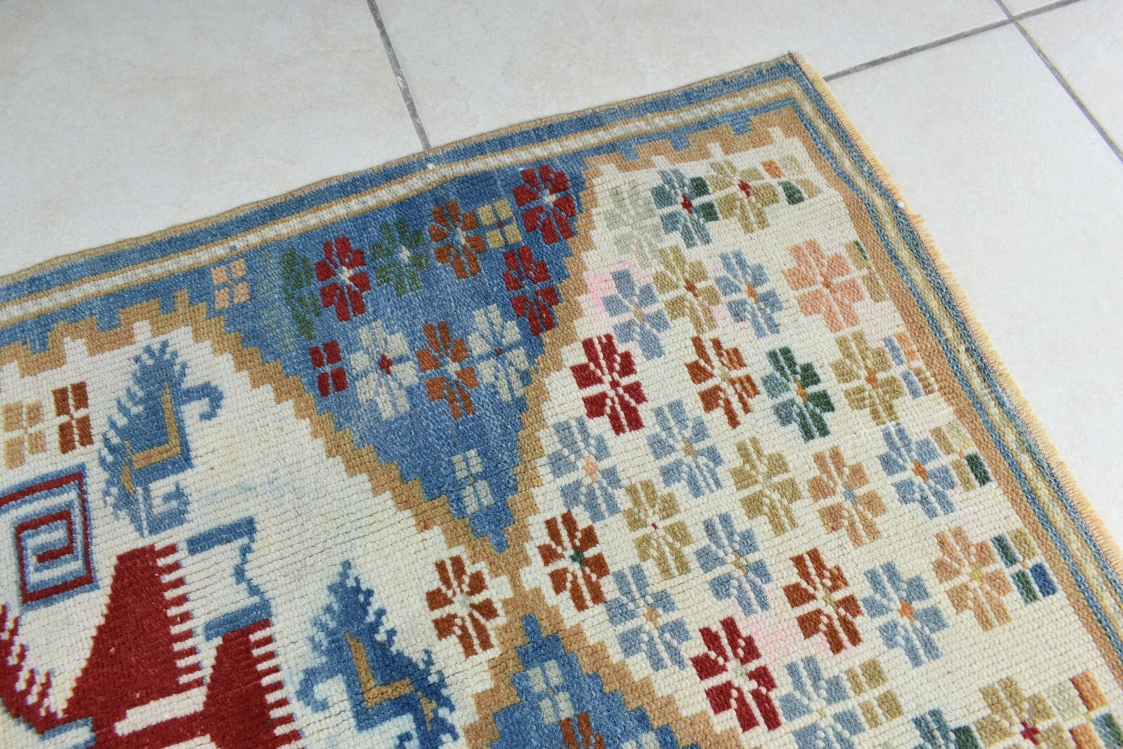 3.8x1.7 ft Anatolian Runner Small Vintage Rug Oushak Runner Mini Turkish Rug Y82