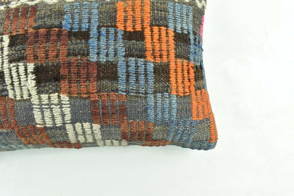 Kilim Pillow Cover 12x20 Turkish Handmade Vintage Couch Lumbar Cushion  A1830