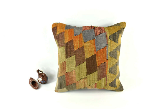 Kilim Pillow Cover 16x16 inch Handknotten Decorative Vintage Cushion Cover A2495