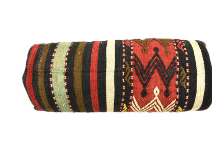 Kilim Bolster Pillow Cover 8x20 in Tribal Vintage Turkish Carpet Bolster Cushion