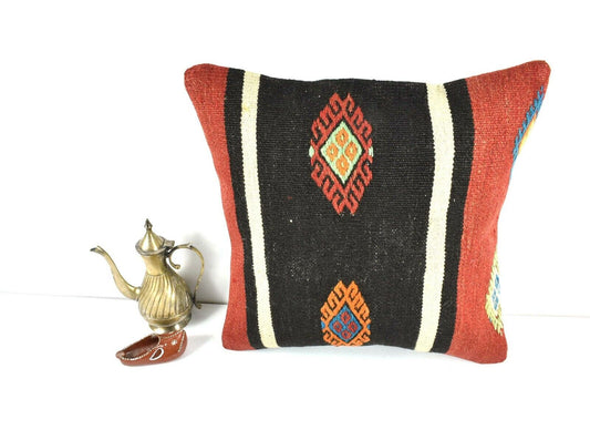 Kilim Pillow Cover 16x16 Decorative Vintage Handmade Bohemian Cushion A1640