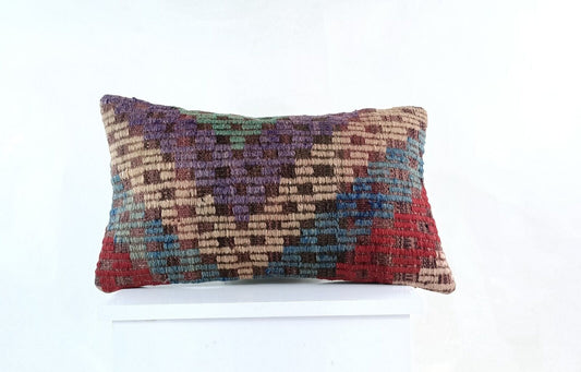 Kilim Pillow Cover 12x20 Turkish Handmade Sofa Couch Floor Lumbar Cushion E962