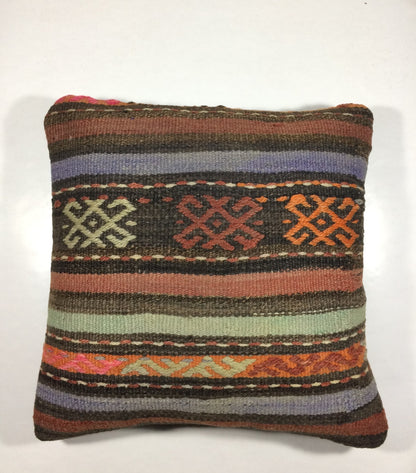 18"x18" Kilim Pillow Cover  Handmade Turkish Vintage Cushion Tribal Lumbar 721