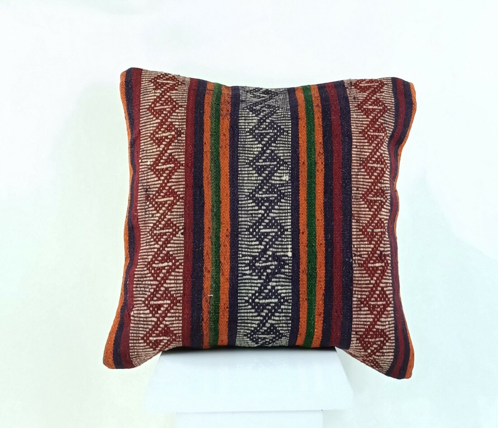 Kilim Pillow Cover 16x16 Handmade Turkish Home Decorative Wool Sofa Cushion A821