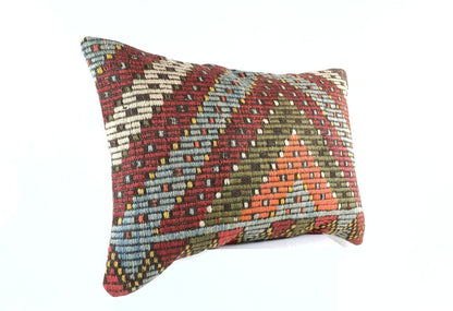 Kilim Pillow Cover 16x24 Tribal Vintage Turkish Carpet Lumbar Pillow Cover 1968