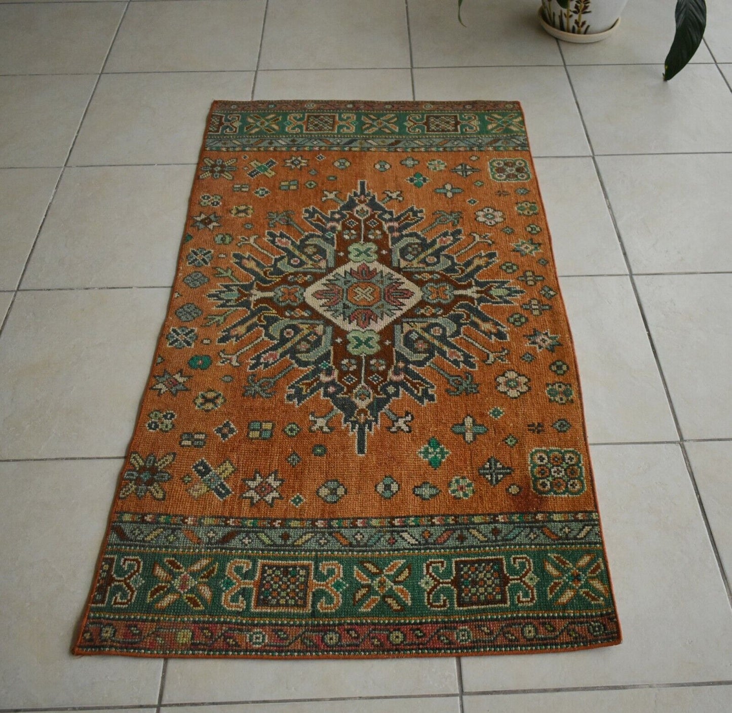 Oushak Runner 4.7x2.6 ft Handwoven Turkish Runner Vintage Runner Floor Rug R25