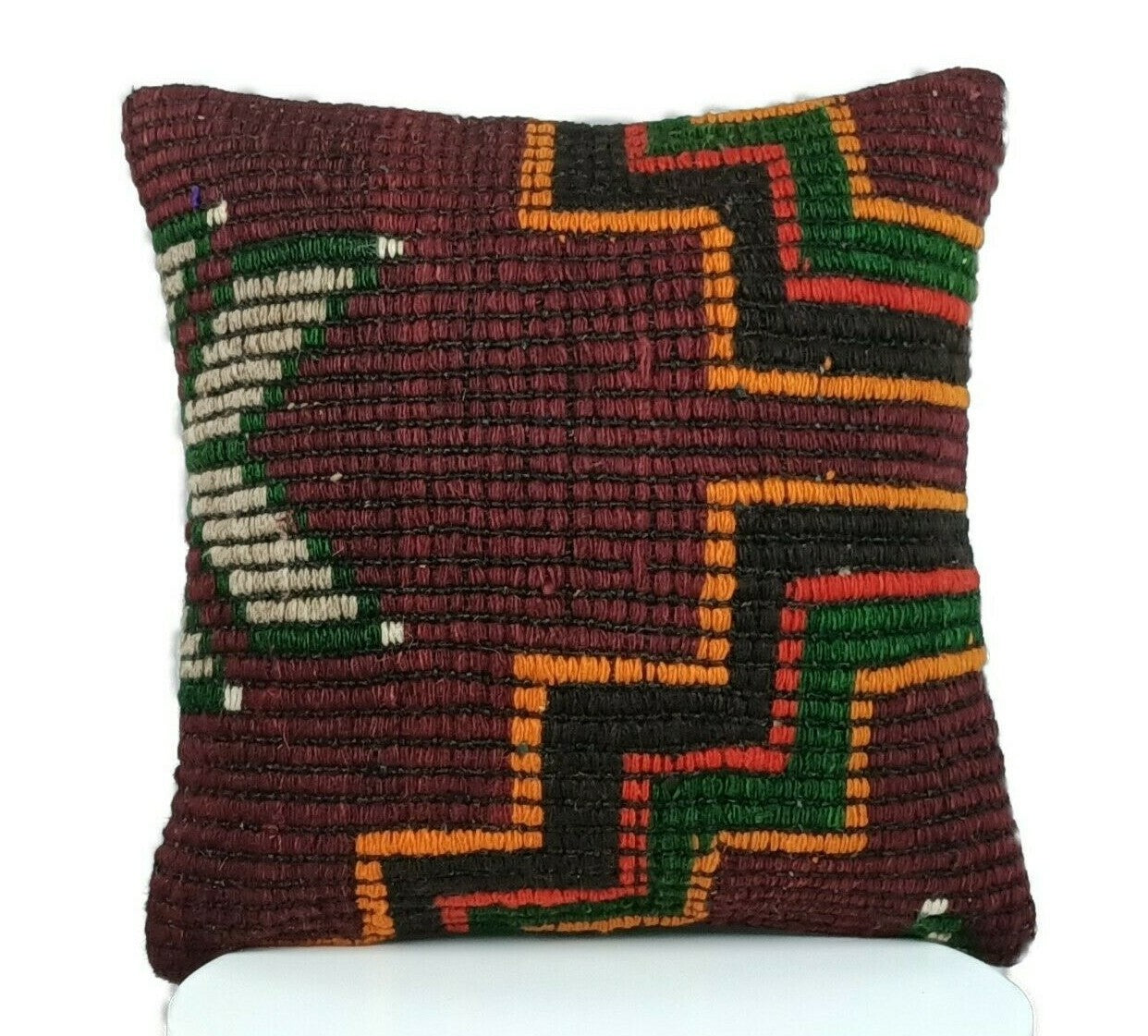 Traditional Kilim Cushion Cover 16x16 Handmade Turkish Tribal Pillow Cover E174