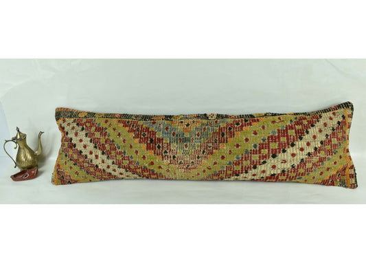 Long Kilim Pillow Cover 12x42 Vintage Ethnic Decorative Kilim Lumbar 3201