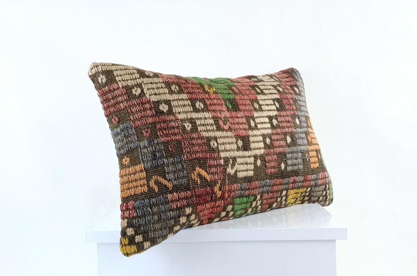 Kilim Pillow Cover 12x20 Handmade Turkish Rug Boho Ethnic Lumbar Cushion E1093