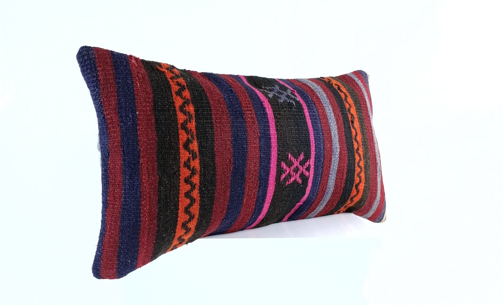 Handmade Turkish Kilim Pillow Cover 12x24 Ethnic Boho Sofa Lumbar Cushion E1011