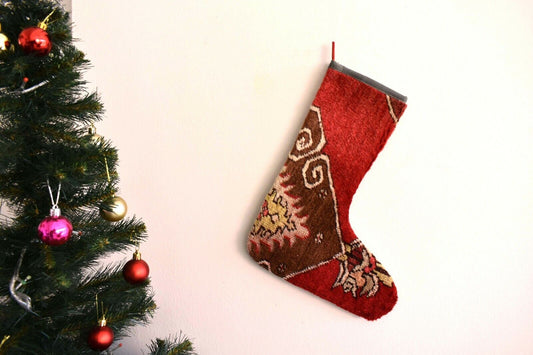 Kilim Christmas Stocking Vintage Rug Stocking Ethnic Decorative Xmas Socks S359