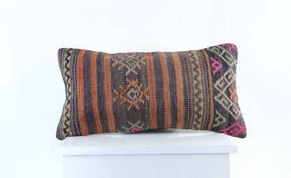 10x20 Kilim Lumbar Pillow Cover Vintage Ethnic Oushak Kilim Pillow Cover E1126