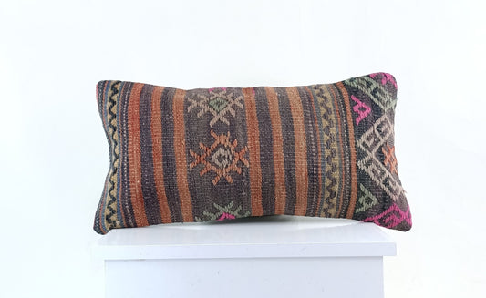 10x20 Kilim Lumbar Pillow Cover Vintage Ethnic Oushak Kilim Pillow Cover E1126