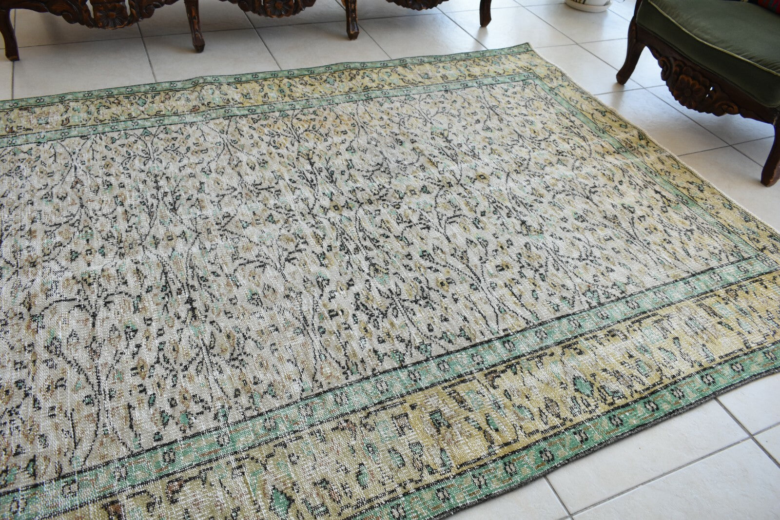 Large Turkish Rug 8.1x5.2 ft Vintage Rug Faded Oushak Rug Living Room Carpet B18