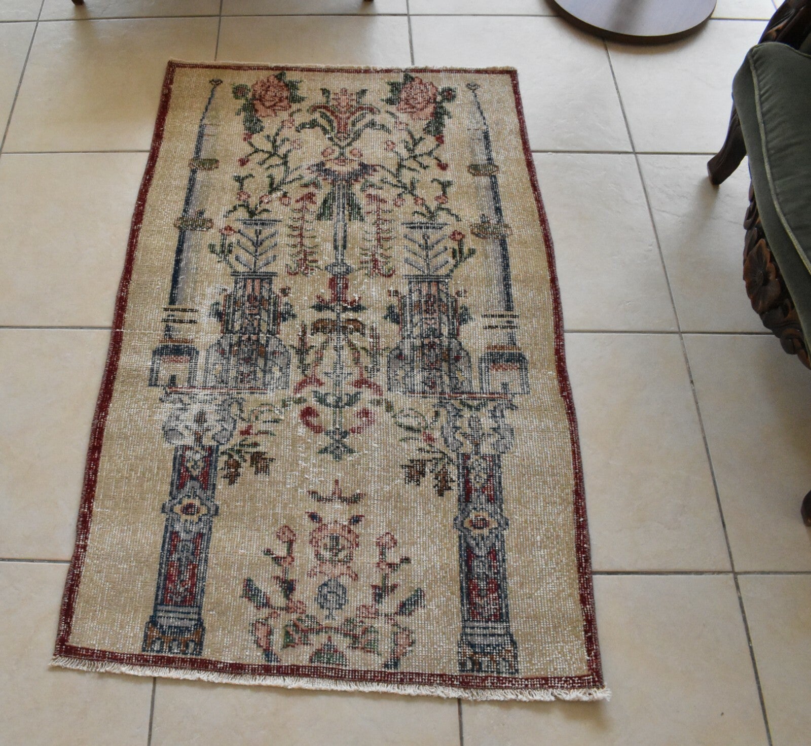 Accent Handmade Carpet 2.5x4 ft Distressed Rug Vintage Oushak Muted Runner C36