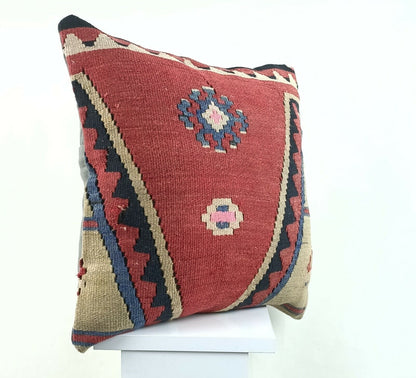 Kilim Pillow Cover 16x16 Oriental Traditional Handmade Bohemian Cushion A1183