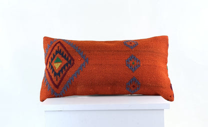 10x20 Kilim Lumbar Pillow Cover Vintage Ethnic Oushak Kilim Pillow Cover E1108