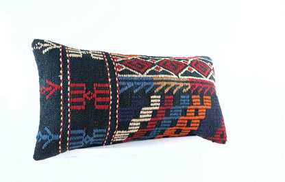 Handmade Turkish Kilim Pillow Cover 12x24 Ethnic Boho Sofa Lumbar Cushion E956