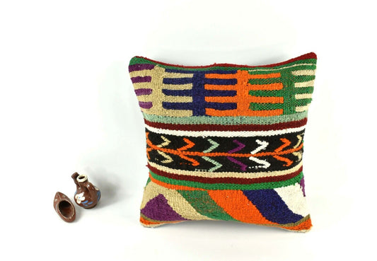 16x16 Kilim Pillow Cover Decorative Vintage Handknotten Bohemian Cushion A2485