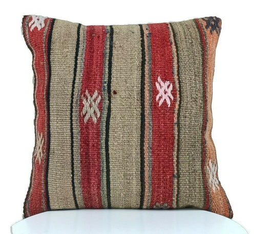 Kilim Pillow Cover 14x14 Handmade Anatolian Traditional Ottoman Cushion  A334