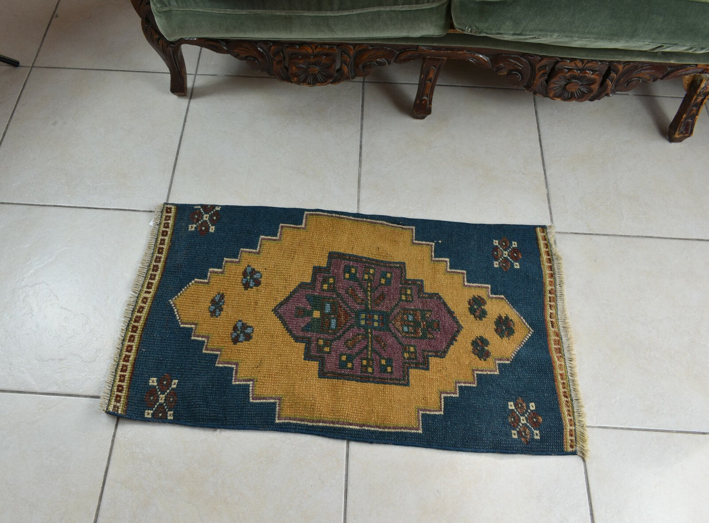 Vintage Runner 2.7x1.5 ft Mini Turkish Rug Oushak Runner Anatolian Runner Y91