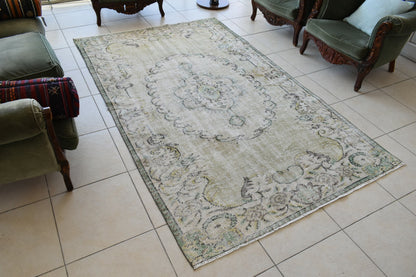 Large Turkish Rug 8.1x4.8 ft Vintage Rug Faded Oushak Rug Living Room Carpet B21